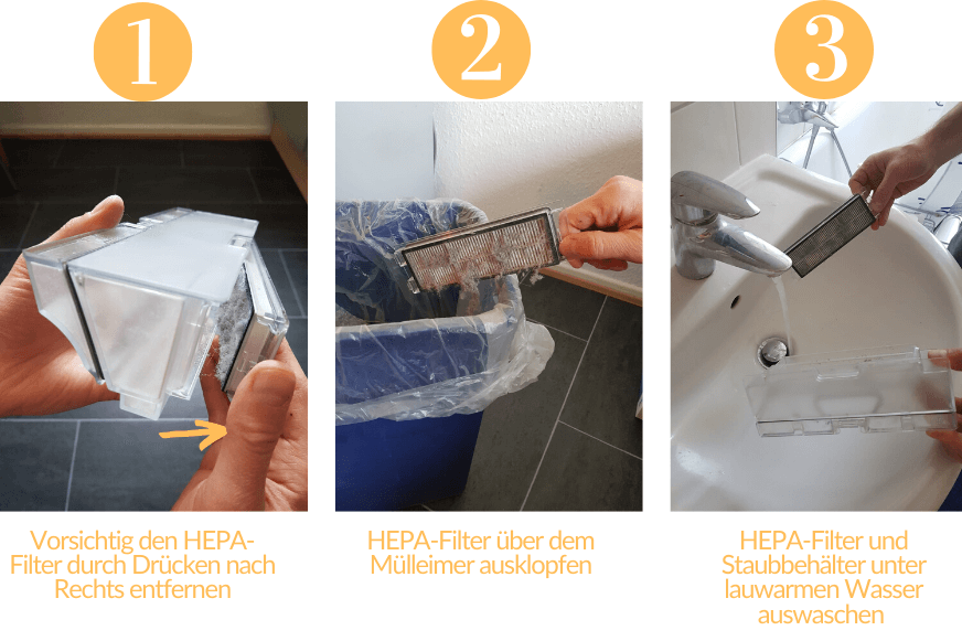 Reinigung des Staubbehälters und des HEPA Filters bei Roborock S5 Max